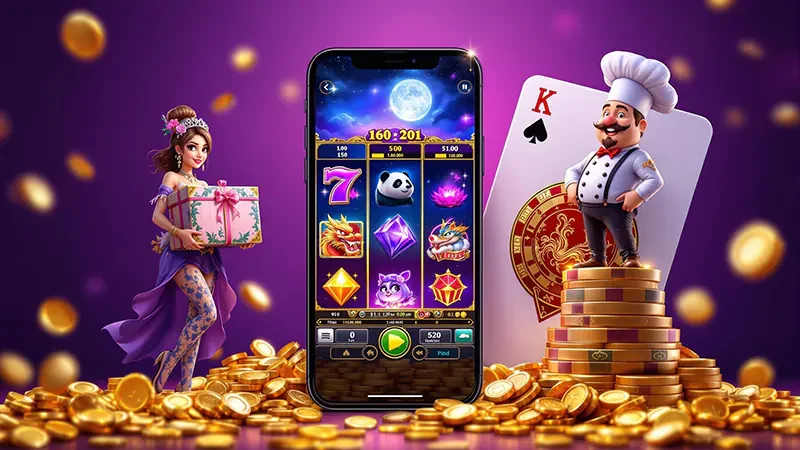 ตัวอย่างหน้าจอรีลและสัญลักษณ์โบนัสของเกมสล็อต